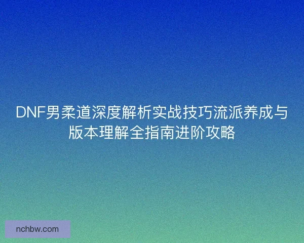 DNF男柔道深度解析实战技巧流派养成与版本理解全指南进阶攻略